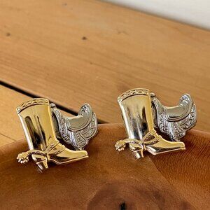 Western Cowgirl Stud Earrings Saddle & Cowboy Boot Shape Silver/Gold-Tone